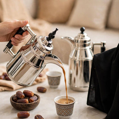 Mahra Polished Silver & Black 2-Piece Thermal Coffee & Tea Dallah Set