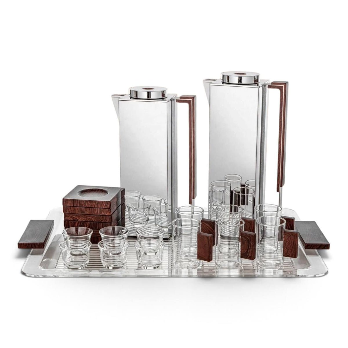 Al Marjan Complete Luxury Hospitality Serving Set – Silver & Wood - 21 pcs