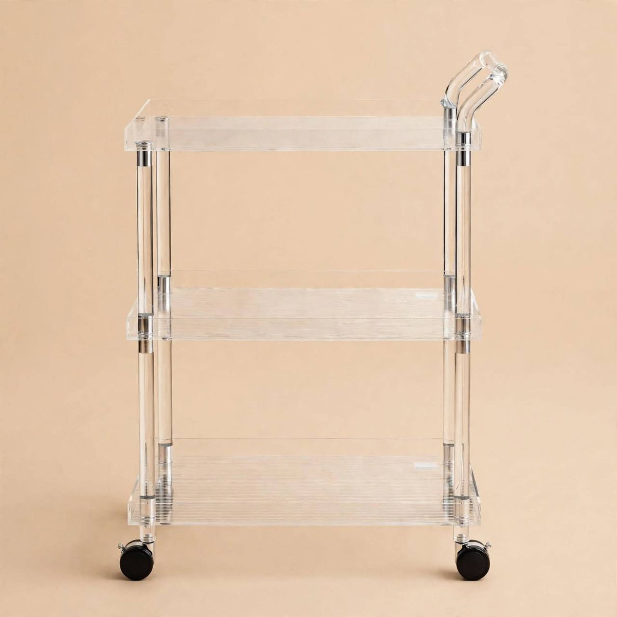 3-Tier Luxury Clear Acrylic & Silver Hospitality Serving Trolley