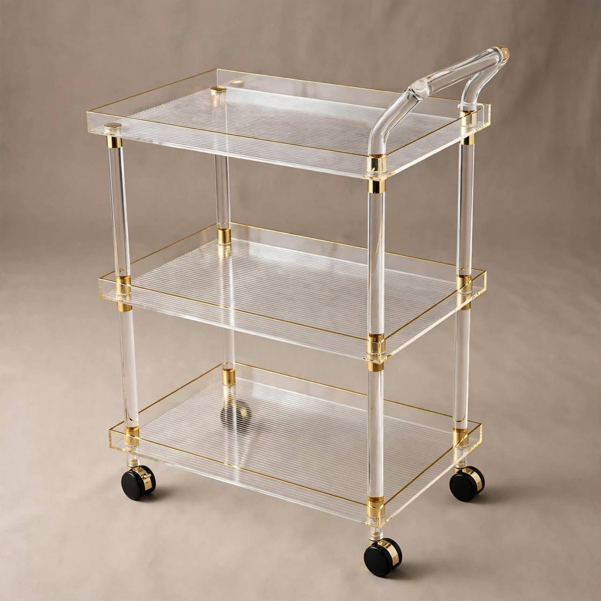 3-Tier Luxury Clear Acrylic & Gold Hospitality Serving Trolley