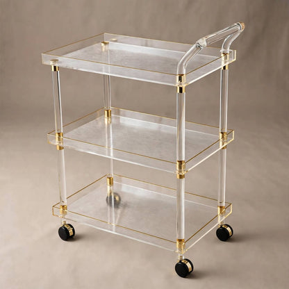 3-Tier Luxury Clear Acrylic & Gold Hospitality Serving Trolley