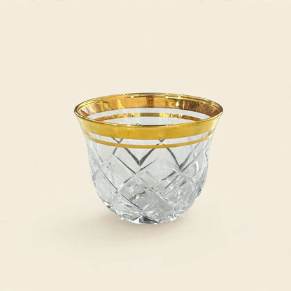Royal Gold & Crystal Cut Tea & Coffee Hospitality Set with Custom Palm-Tree Acrylic Organizer Tray, Sugar Pot & Date Bowls