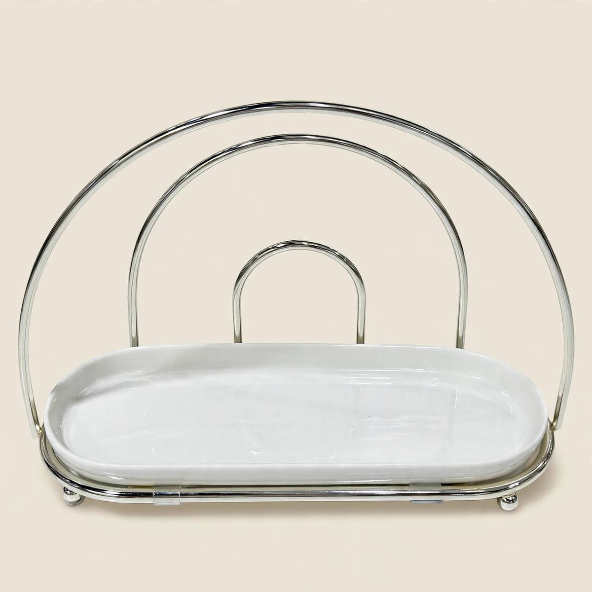 Fluted Cream & Floral Tea & Coffee Hospitality Set with Arched Cup Stand, Sugar Pot & Serving Tray