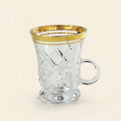 Royal Gold & Crystal Cut Tea & Coffee Hospitality Set with Custom Palm-Tree Acrylic Organizer Tray, Sugar Pot & Date Bowls
