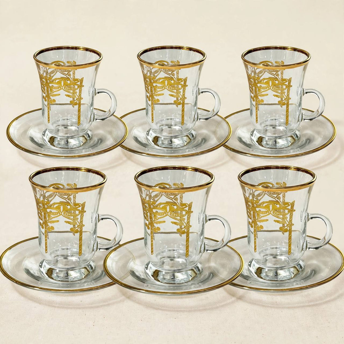 Royal Dual-Tone Chrome & Gold Tea and Coffee Hospitality Set with Gilded Palm Glassware, Baroque Tray & Crimson Bouquet