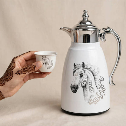 Royal Arabian Stallion 27-Piece Tea & Coffee Hospitality Set with Mirror Chrome Accents & Dual Thermal Carafes