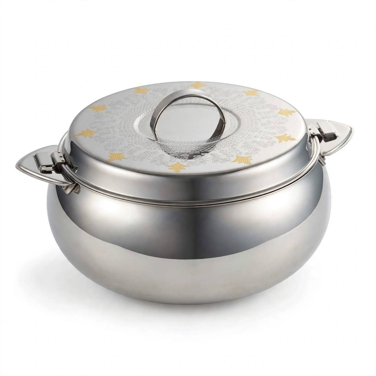 Royal Insulated Stainless Steel Thermal Food Warmer with Gold-Accented Laser Etched Lid & Locking Clamps – 5000 ml