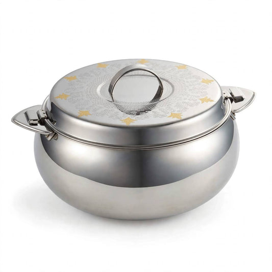 Royal Insulated Stainless Steel Thermal Food Warmer with Gold-Accented Laser Etched Lid & Locking Clamps – 5000 ml