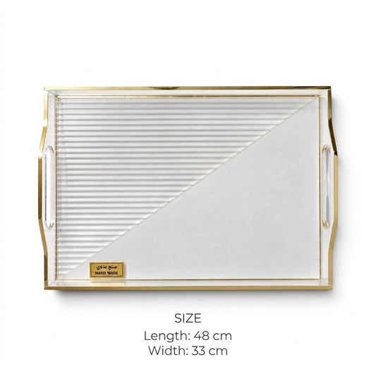 Acrylic Serving Platter with Gilded Frame & Cutout Handles – 48 × 33 cm - L