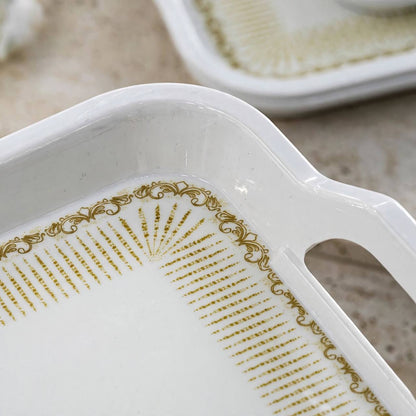 White & Gold Rectangular Serving Tray with Handles – 45x33 cm - M