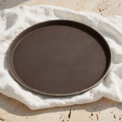 Round Non-Slip PP Serving Tray Brown – 40x40 cm