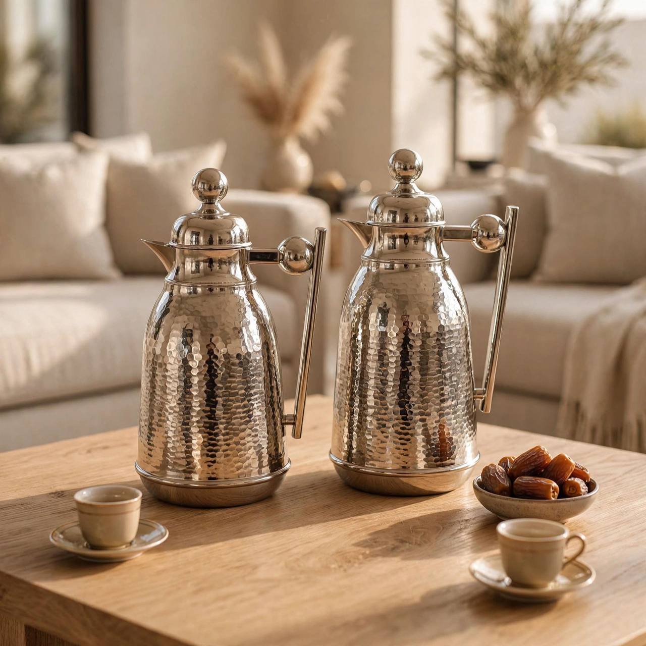 Hammered All-Nickel Mirror Vacuum Flask Set – 1L & 0.75L