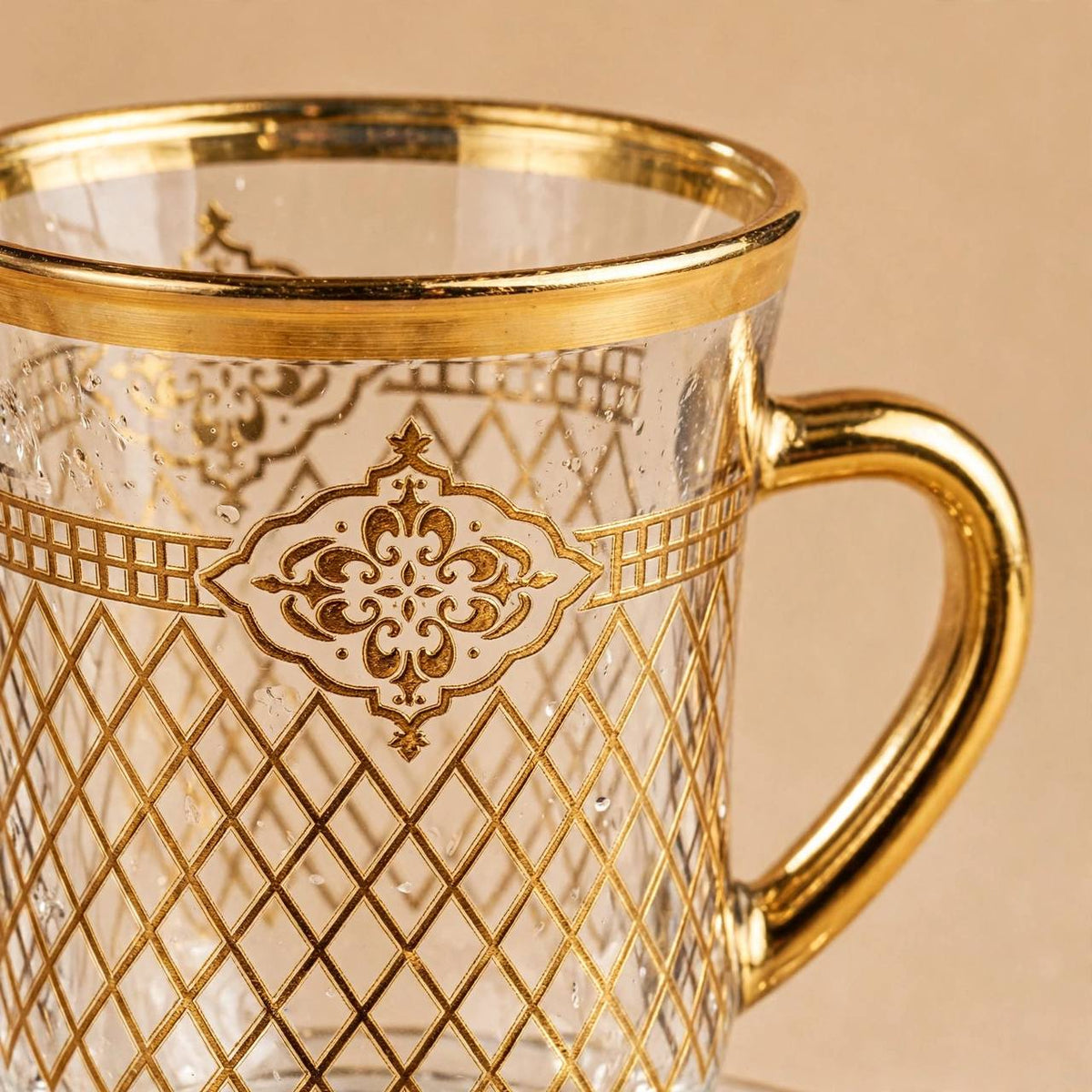 Glass Tea Cups & Saucers 12 Pcs Set Gold Pattern