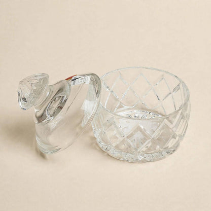 Mini Diamond Cut Crystal Glass Sugar Bowl with Lid – 10x7.5cm