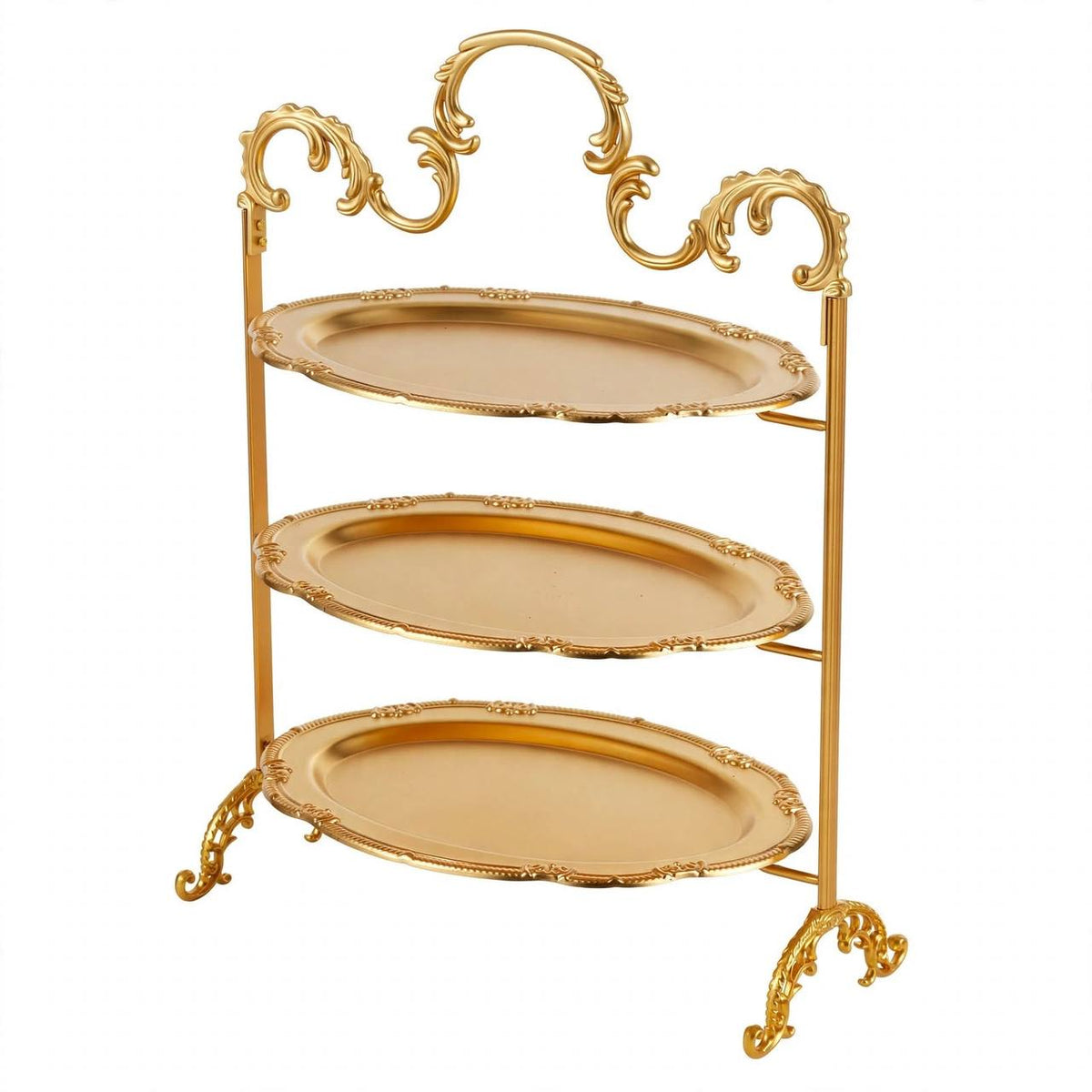 Royal Gold 3-Tier Oval Candy & Sweets Display Stand with Ornate Rims