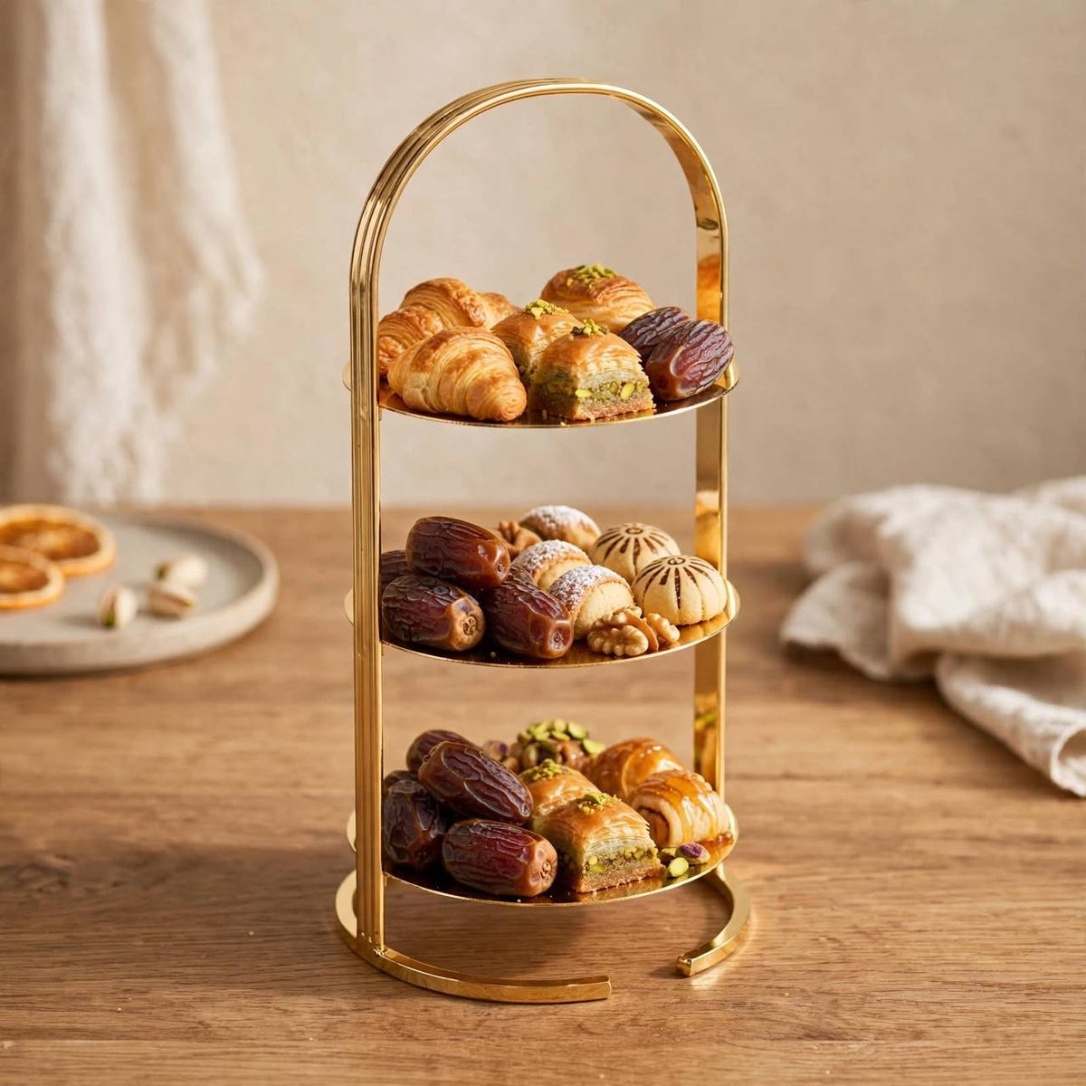 Mini Polished Gold 3-Tier Arched Round Candy & Sweets Display Stand