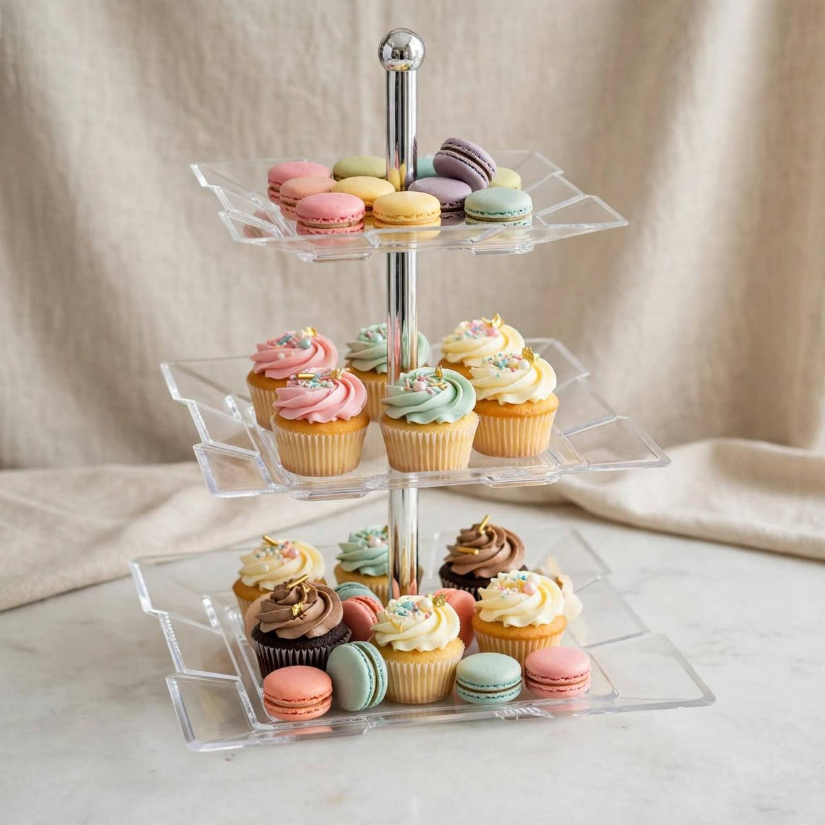 Modern 3-Tier Square Geometric Acrylic Dessert & Candy Display Stand
