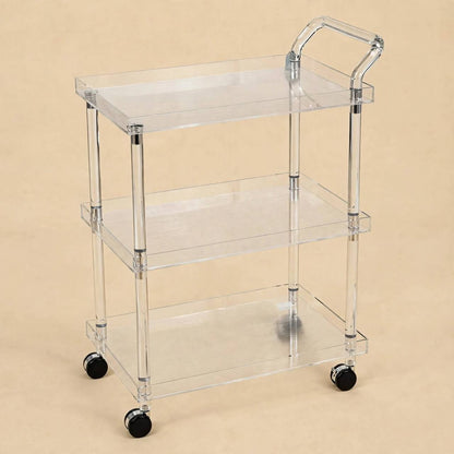 3-Tier Luxury Clear Acrylic & Silver Hospitality Serving Trolley