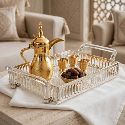 Modern Water-Ripple Acrylic Serving Tray with Silver Pierced Gallery & Clear Acrylic Handles – 44 × 25 cm - Mawaeen