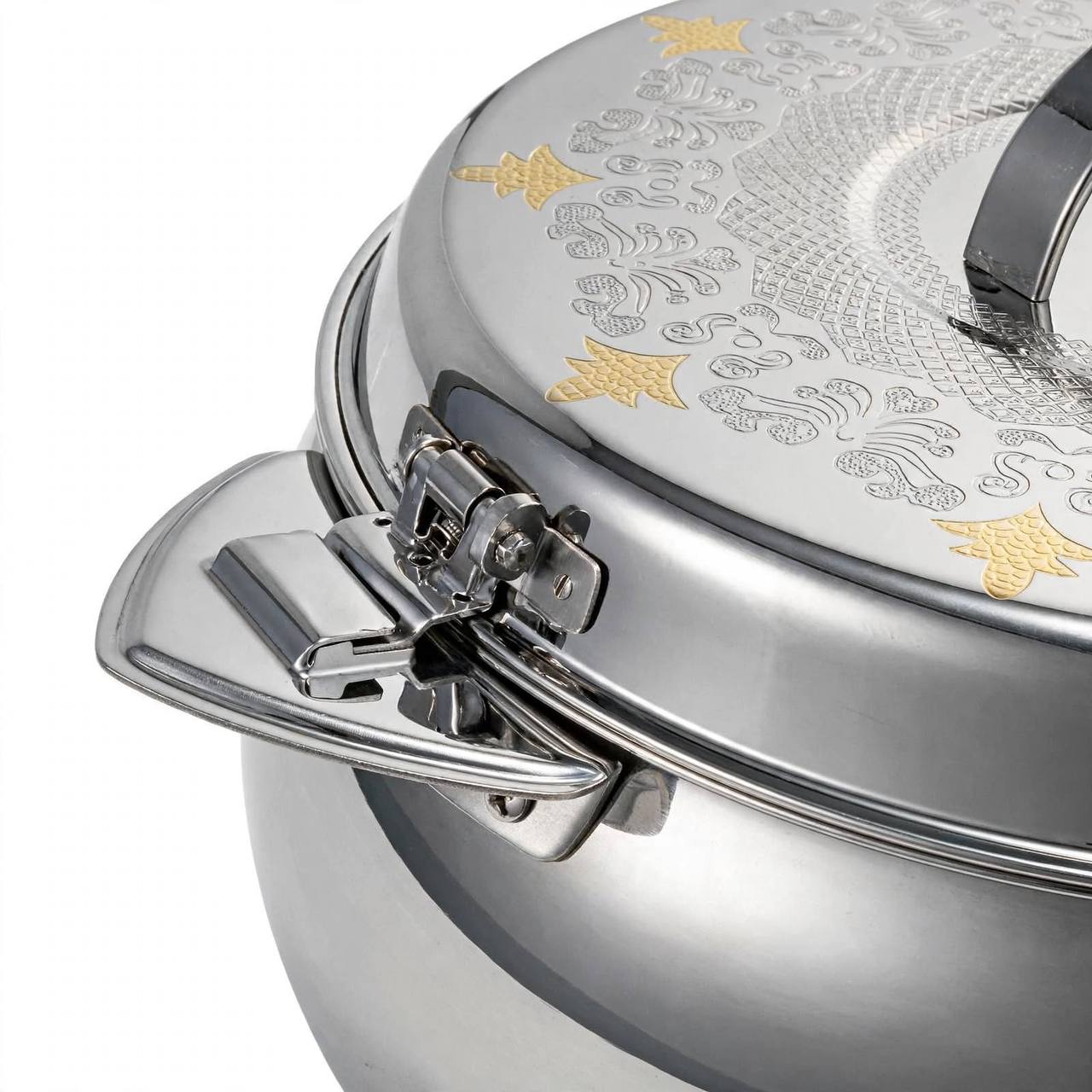 Royal Insulated Stainless Steel Thermal Food Warmer with Gold-Accented Laser Etched Lid & Locking Clamps – 5000 ml