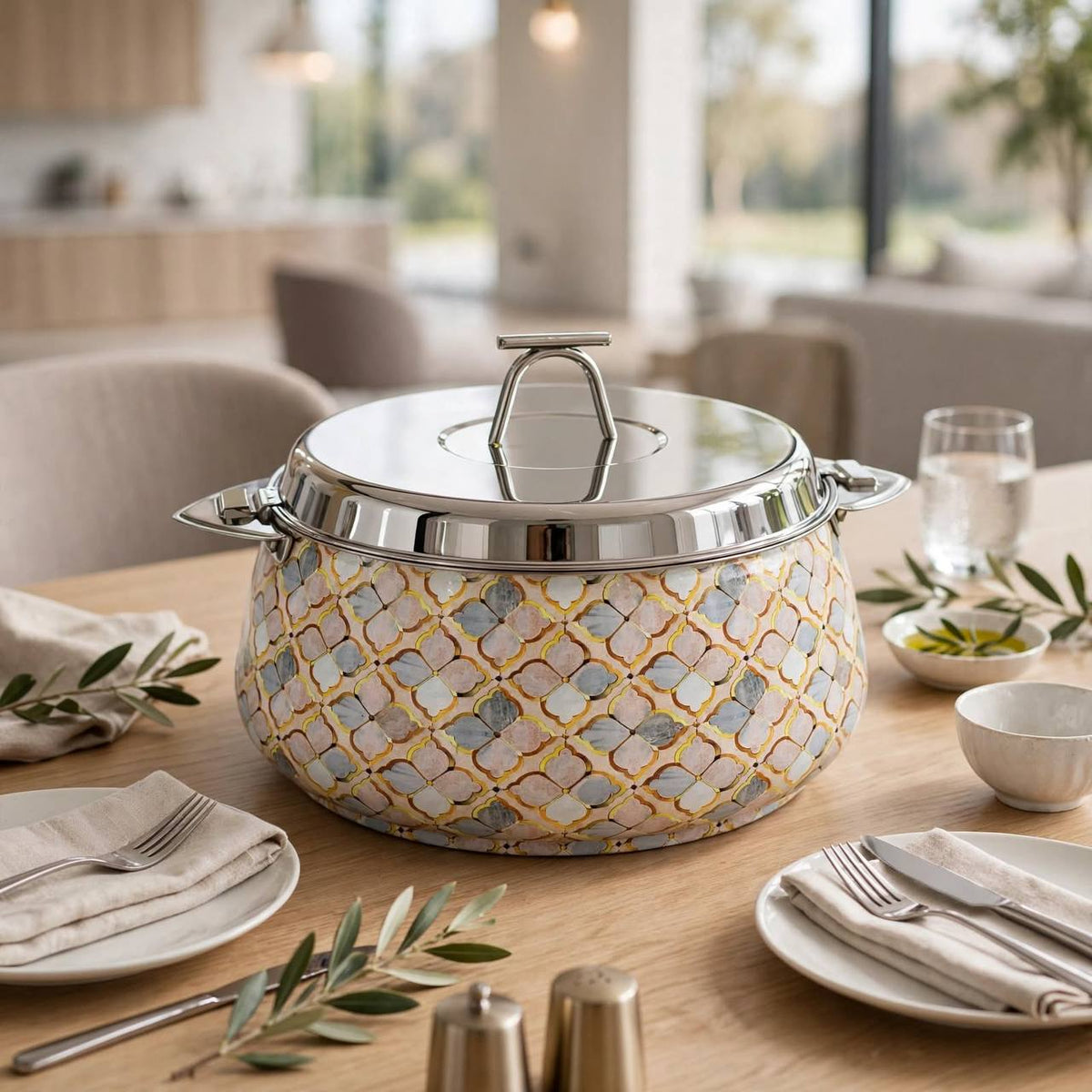 Pradeep Food Warmer with Pastel Pearl Mosaic Motif & Dual Locking Clamps – 5000 ml