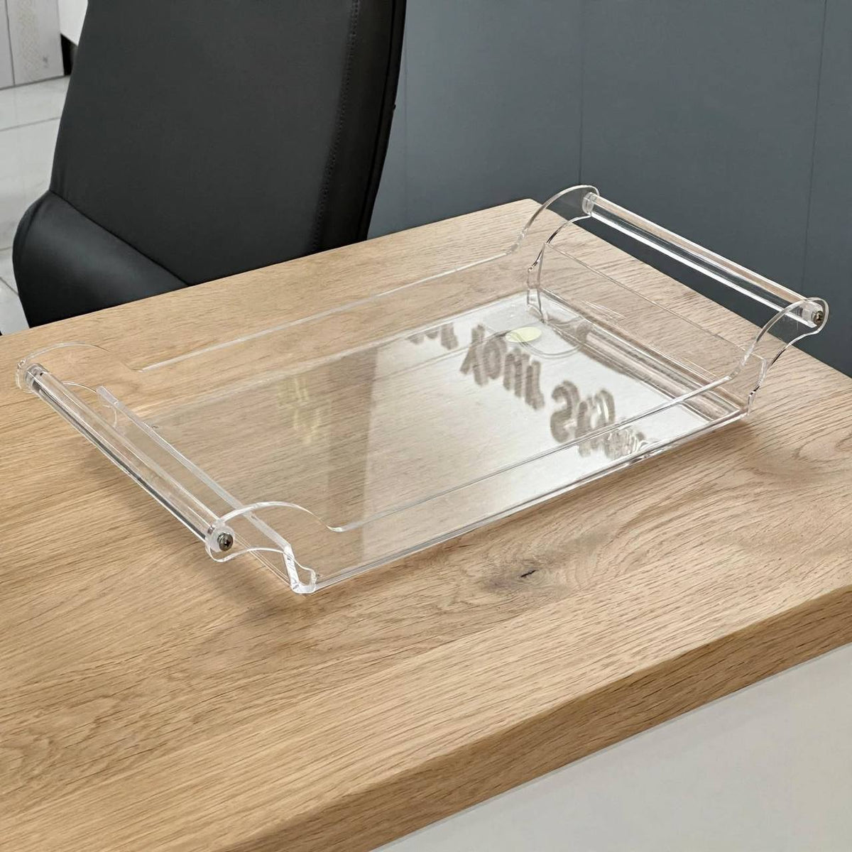 Clear Acrylic Serving Platter with Cylindrical Rod Handles – 44 × 20 cm -S