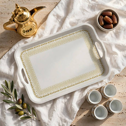 White & Gold Rectangular Serving Tray with Handles – 45x33 cm - M