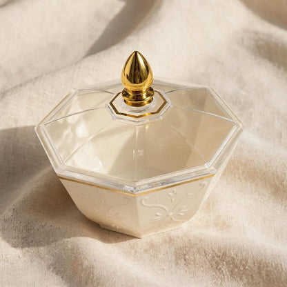 Luxury Octagonal Embossed Floral Date Bowl with Clear Lid – 12x12.5cm