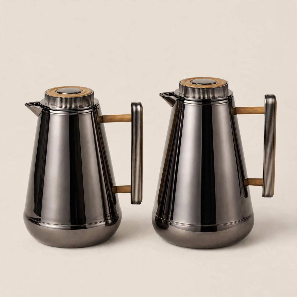 Al Saif Chrome & Wood Thermal Dallah Set (2-Piece, 1L & 0.75L)