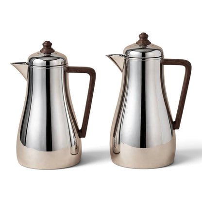 Al Saif Silver/Wood Arabic Coffee Thermal Dallah Set (2-Piece, 1L & 0.75L)