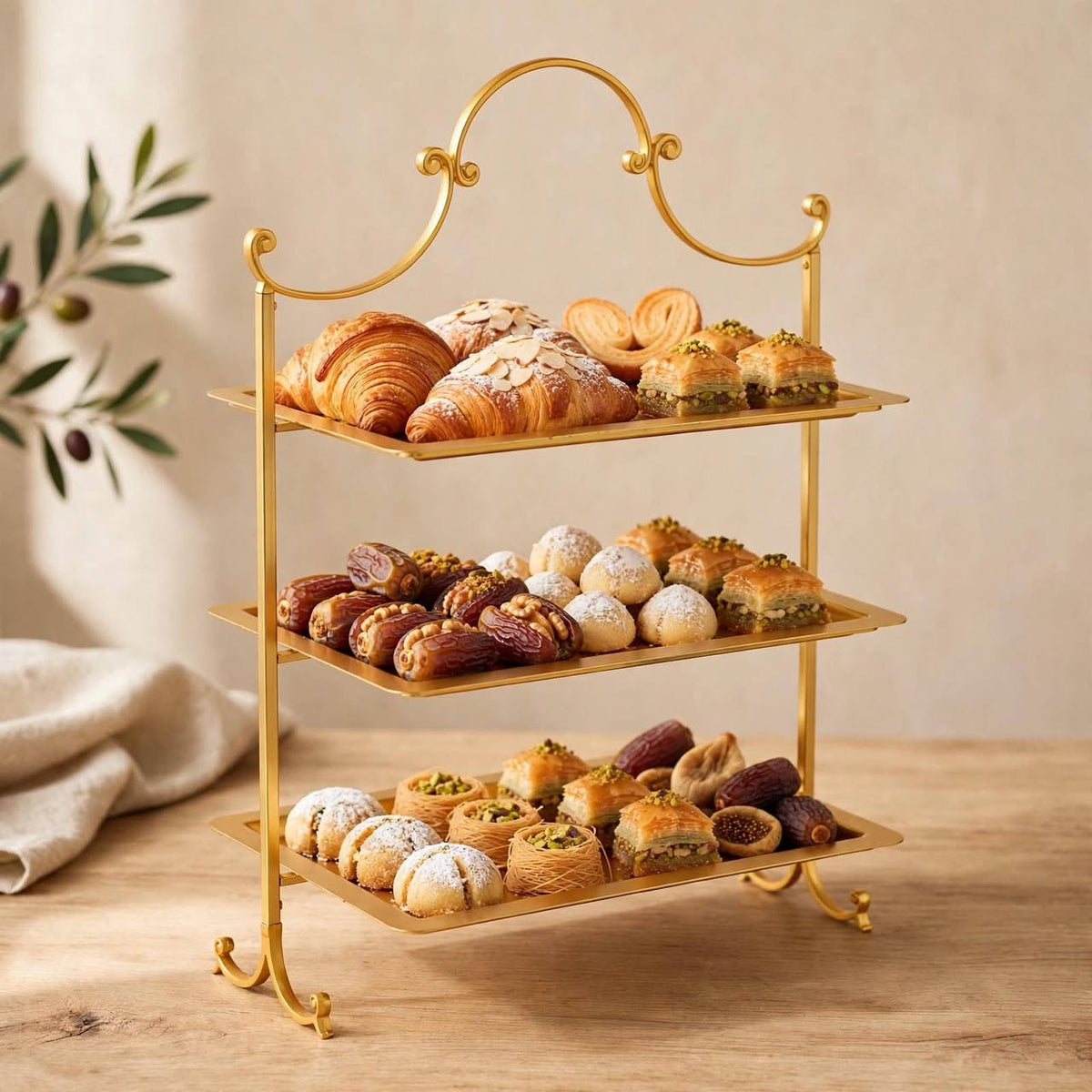 Luxury Gold 3-Tier Rectangular Candy & Sweets Display Stand