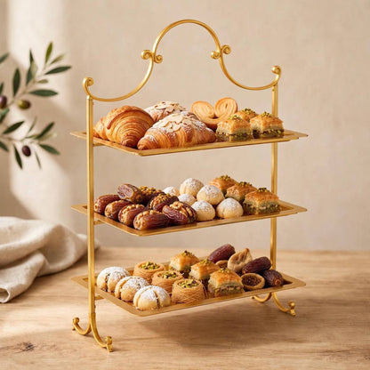 Luxury Gold 3-Tier Rectangular Candy & Sweets Display Stand