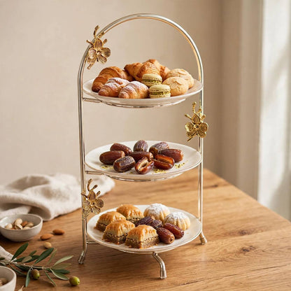Silver & Gold-Tone Ceramic 3-Tier Round Candy & Sweets Display Stand