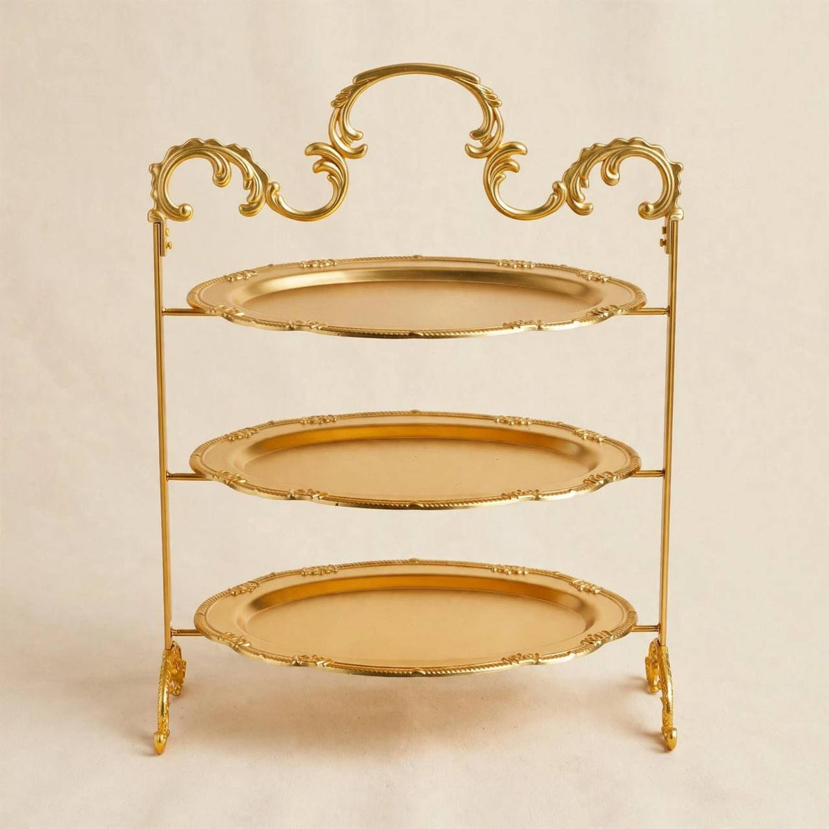 Royal Gold 3-Tier Oval Candy & Sweets Display Stand with Ornate Rims