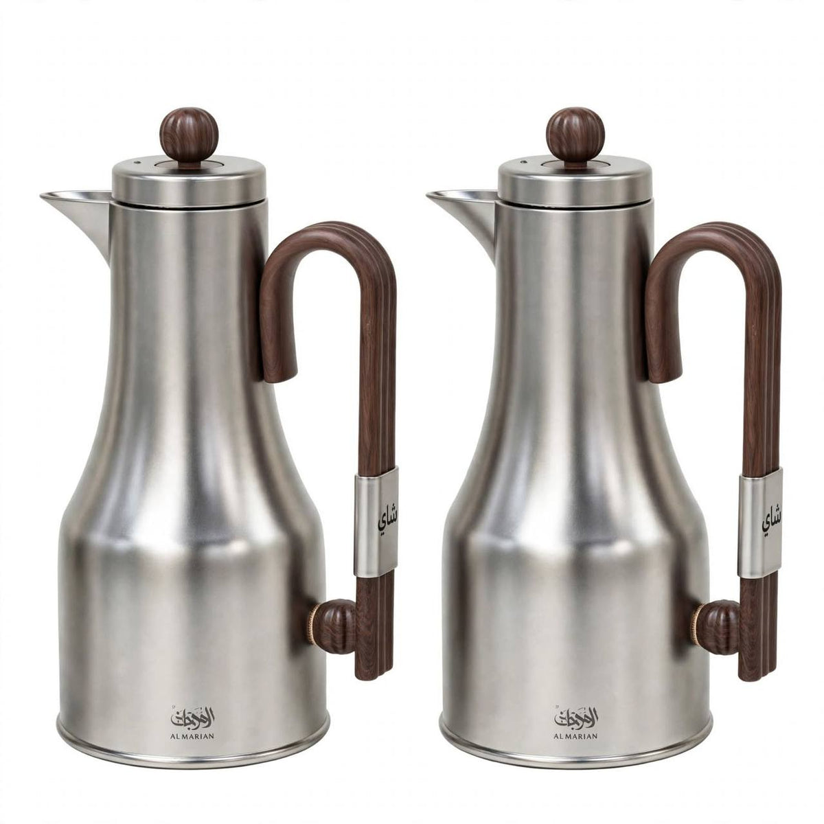 Al Marjan 2-Piece Thermal Flask Set – 1L + 1L (Matt Silver & Wood )