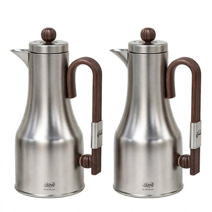 Al Marjan 2-Piece Thermal Flask Set – 1L + 1L (Matt Silver & Wood )