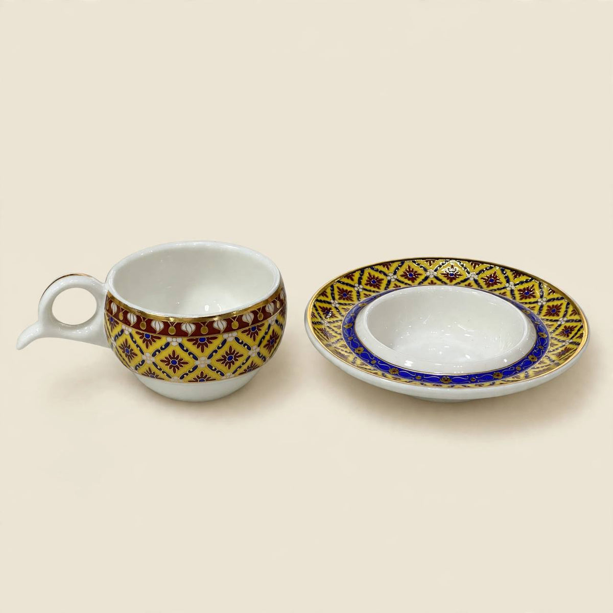 Luxury Tea & Coffee Set with Gold Tray & Floral Accent (Brown & Gold)