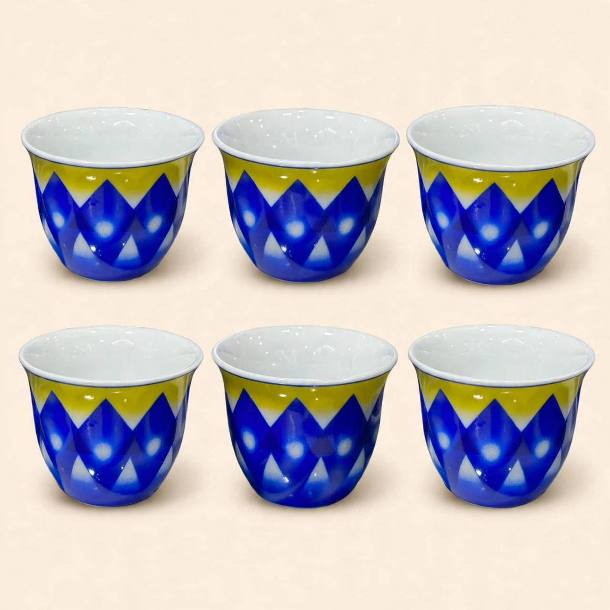 Royal Blue & Sun-Yellow Geometric Tea & Coffee Hospitality Set with Matching Serving Tray
