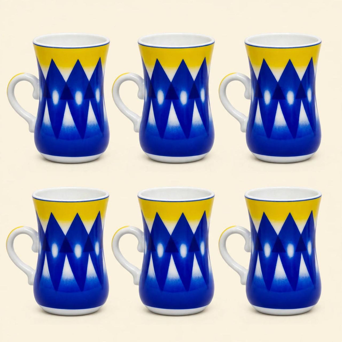 Royal Blue & Sun-Yellow Geometric Tea & Coffee Hospitality Set with Matching Serving Tray