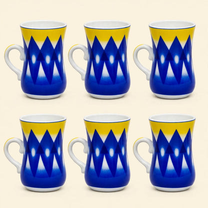 Royal Blue & Sun-Yellow Geometric Tea & Coffee Hospitality Set with Matching Serving Tray