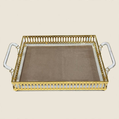 Luxury Tea & Coffee Set with Gold Tray & Floral Accent (Brown & Gold)