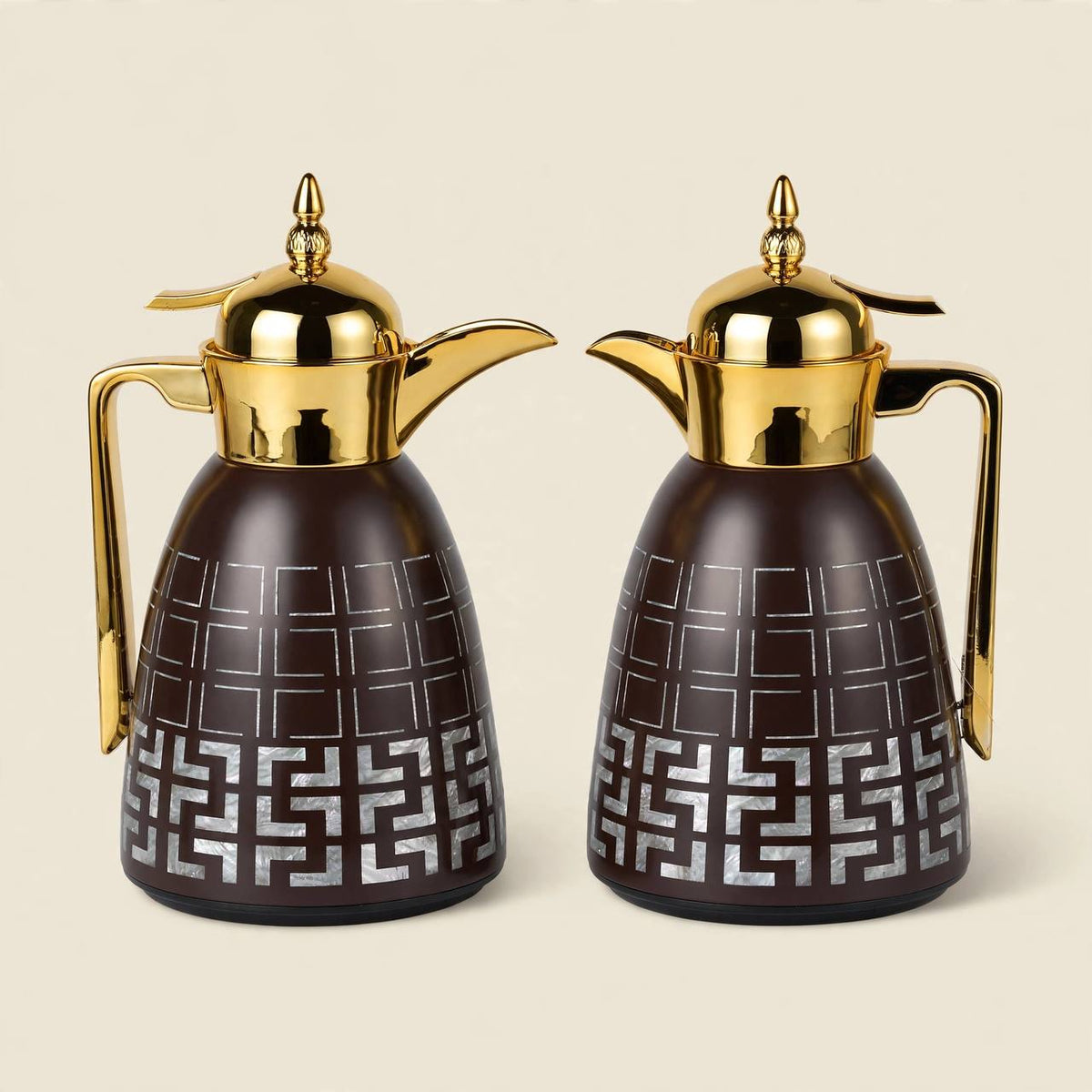 Luxury Tea & Coffee Set with Gold Tray & Floral Accent (Brown & Gold)