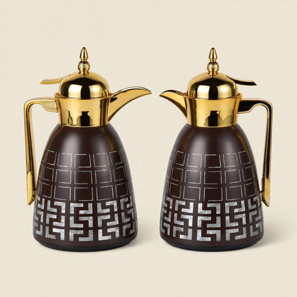Luxury Tea & Coffee Set with Gold Tray & Floral Accent (Brown & Gold)
