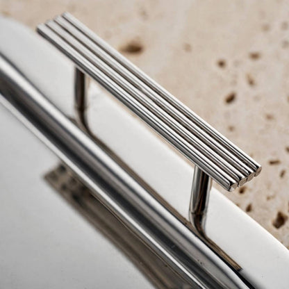 Modern Mirror Chrome Stainless Steel Serving Tray with Fluted Side Handles – 34 × 27 cm