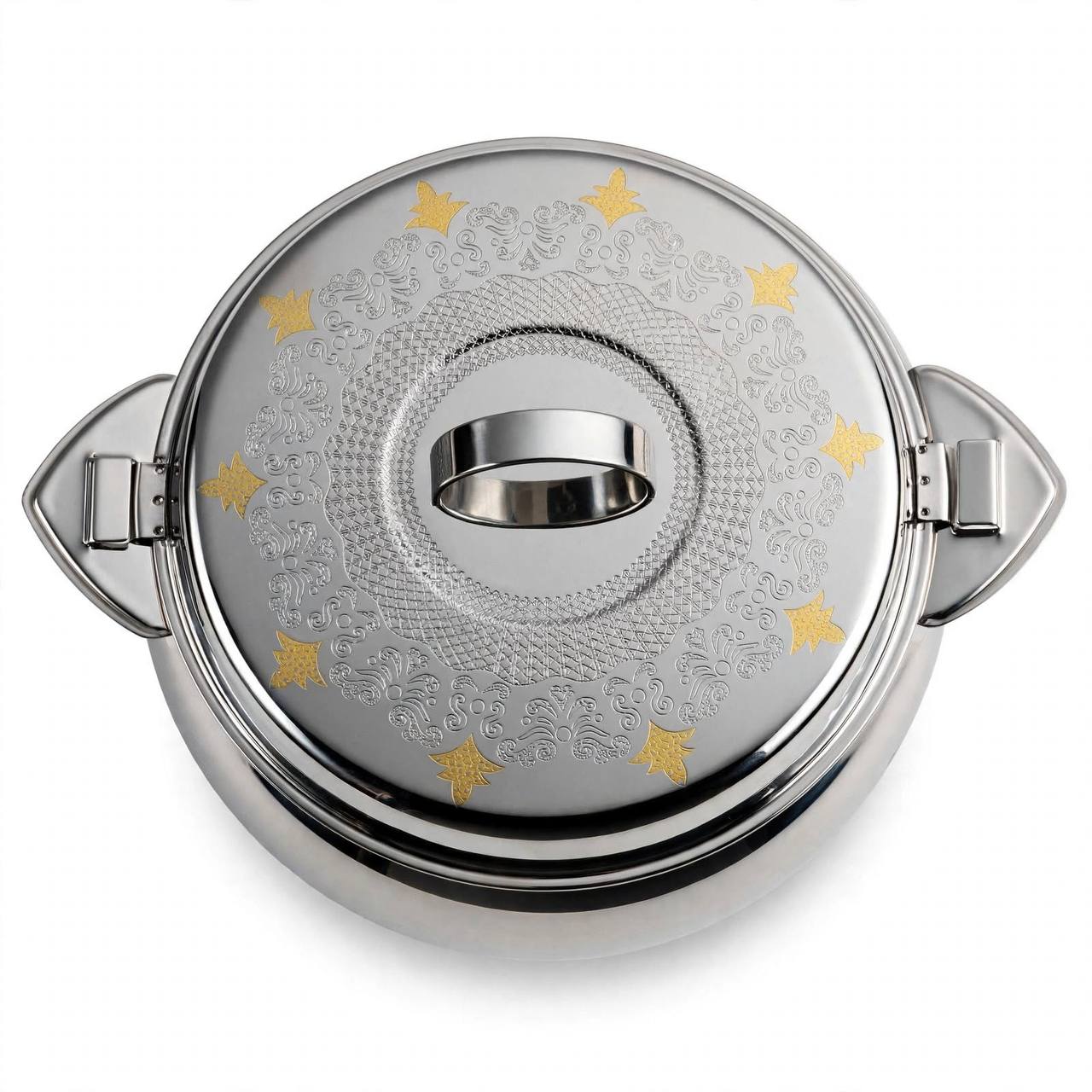 Royal Insulated Stainless Steel Thermal Food Warmer with Gold-Accented Laser Etched Lid & Locking Clamps – 5000 ml