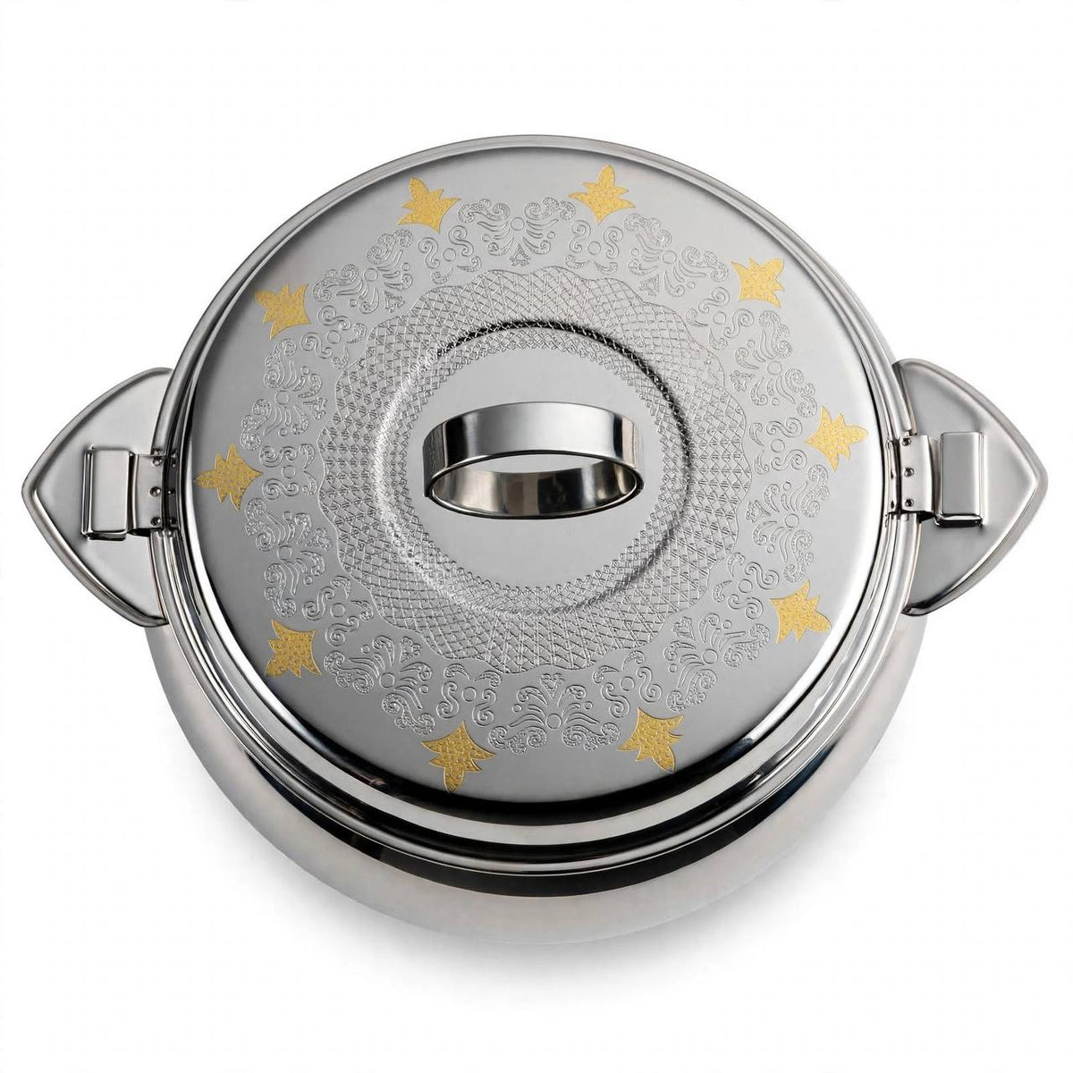 Royal Insulated Stainless Steel Thermal Food Warmer with Gold-Accented Laser Etched Lid & Locking Clamps – 5000 ml