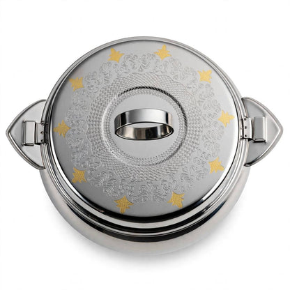 Royal Insulated Stainless Steel Thermal Food Warmer with Gold-Accented Laser Etched Lid & Locking Clamps – 5000 ml