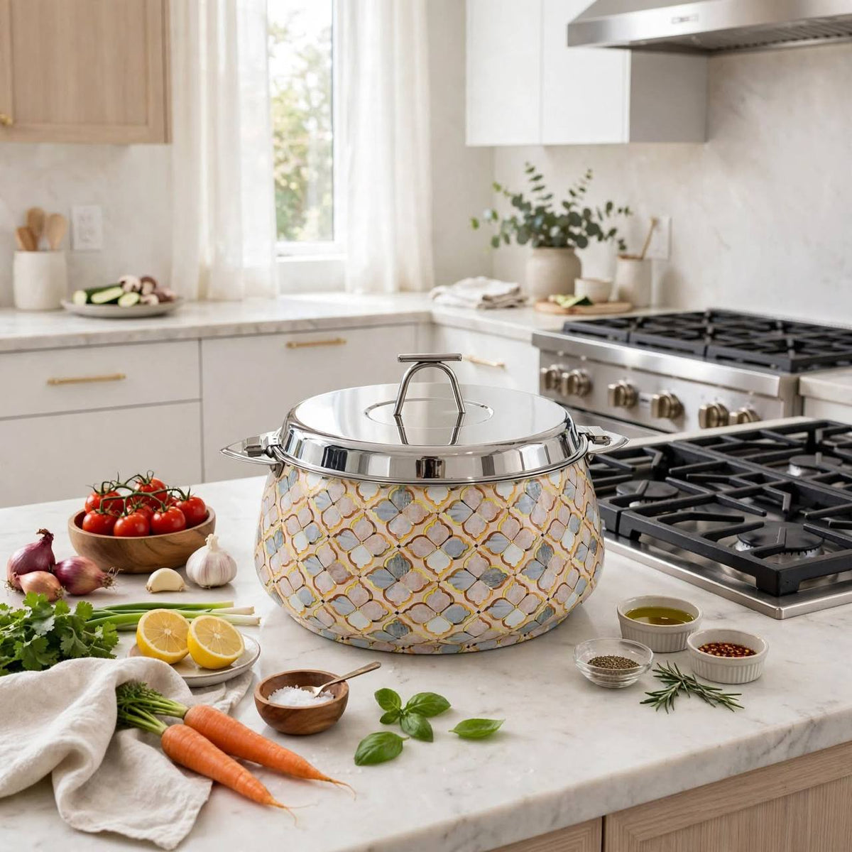 Pradeep Food Warmer with Pastel Pearl Mosaic Motif & Dual Locking Clamps – 5000 ml