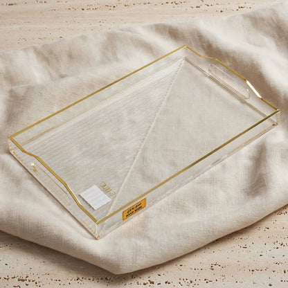 Acrylic Serving Platter with Gilded Frame & Cutout Handles – 43 × 28 cm - M