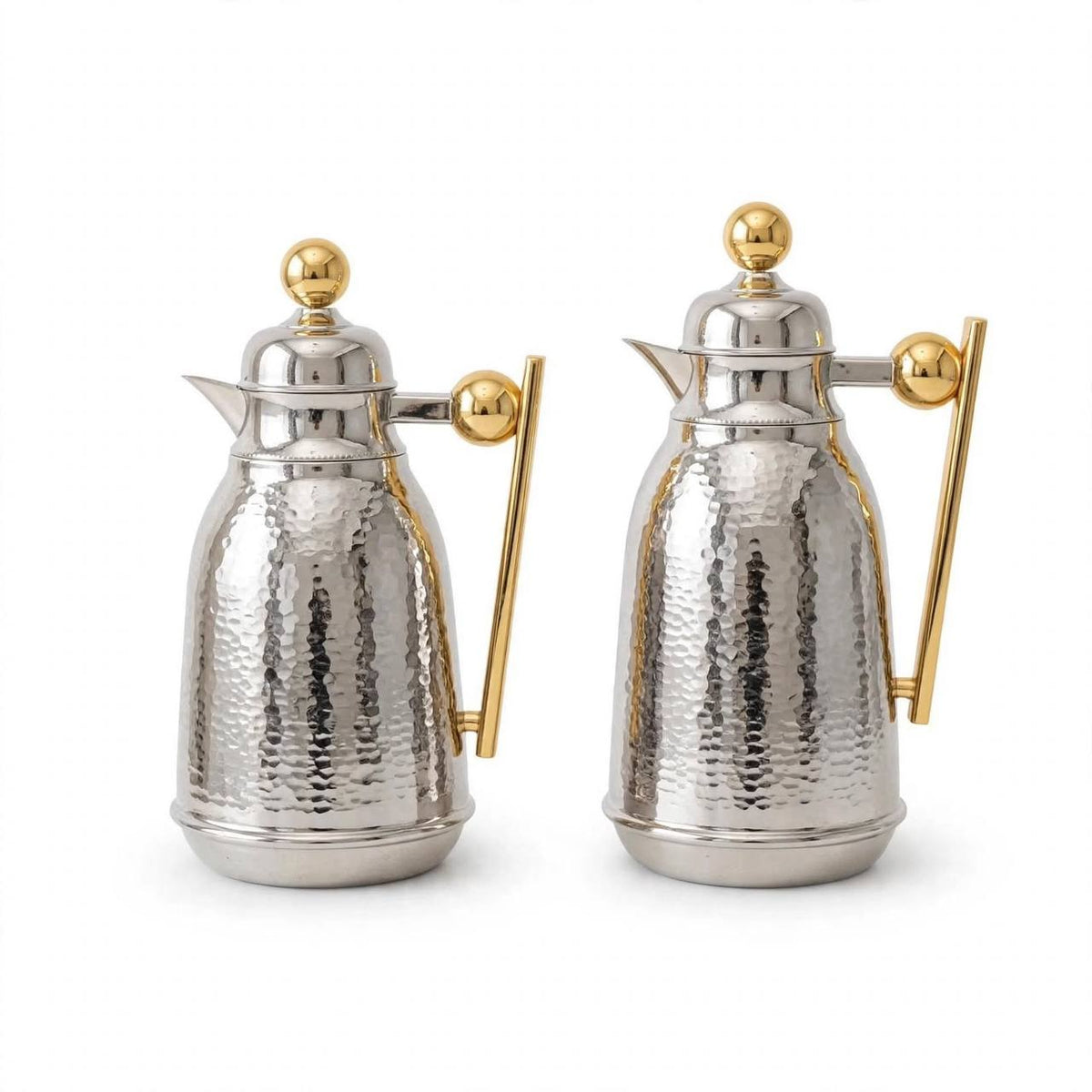 Nice Hammered Silver & Gold Vacuum Flask Set – 1L & 0.75L